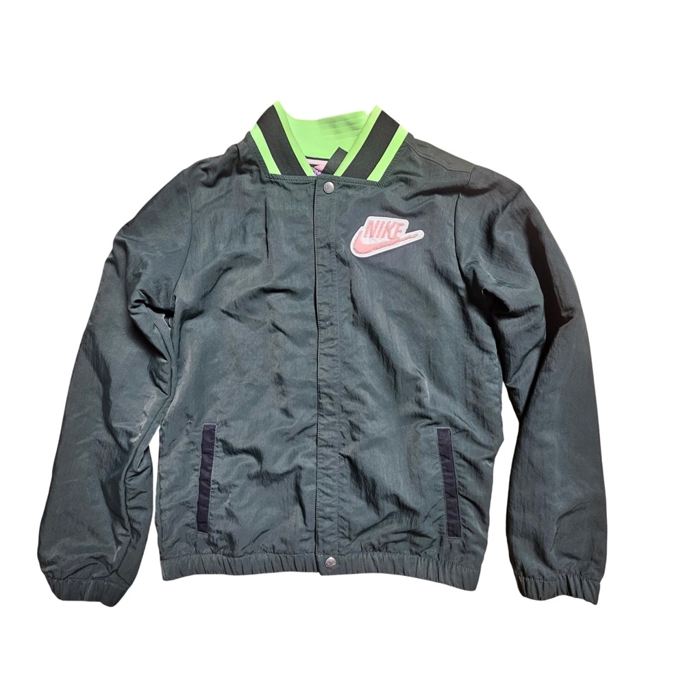 Nike Hoopfly Jacket Grey Pink Chenille Logo L Bomber Windbreaker AQ9430-346